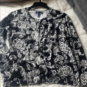 Parsley, Black and White Floral Cardigan button up